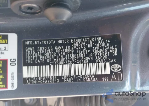 2014 Toyota Corolla Le from USA, damaged, VIN 2T1BURHEXEC149868